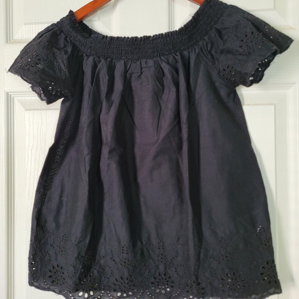 OLD NAVY Black Off the Shoulder Eyelet Top